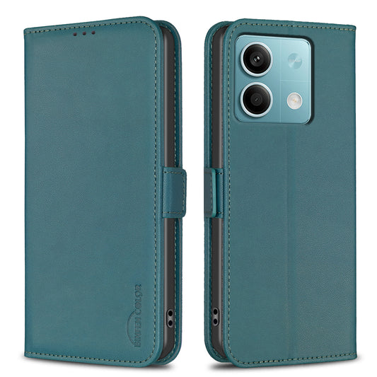 BINFEN COLOR BF31 For Xiaomi Redmi Note 13 4G Phone Case PU Leather Viewing Stand Cover - Green