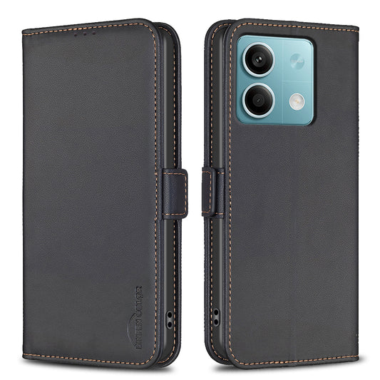 BINFEN COLOR BF31 For Xiaomi Redmi Note 13 4G Phone Case PU Leather Viewing Stand Cover - Black