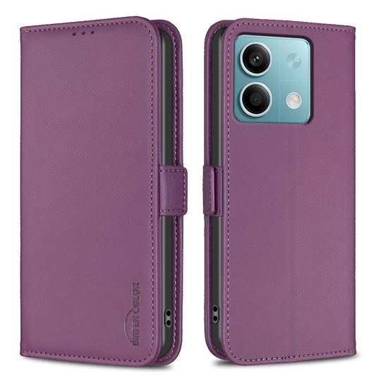 BINFEN COLOR BF31 For Xiaomi Redmi Note 13 4G Phone Case PU Leather Viewing Stand Cover - Dark Purple