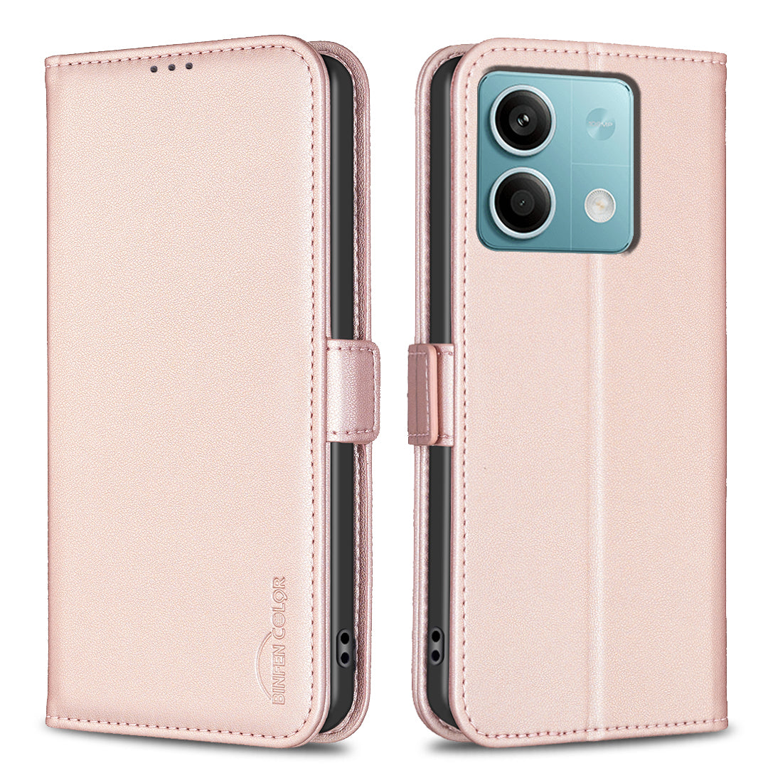 BINFEN COLOR BF31 For Xiaomi Redmi Note 13 4G Phone Case PU Leather Viewing Stand Cover - Pink