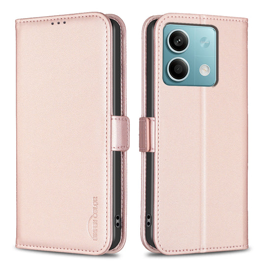 BINFEN COLOR BF31 For Xiaomi Redmi Note 13 4G Phone Case PU Leather Viewing Stand Cover - Pink