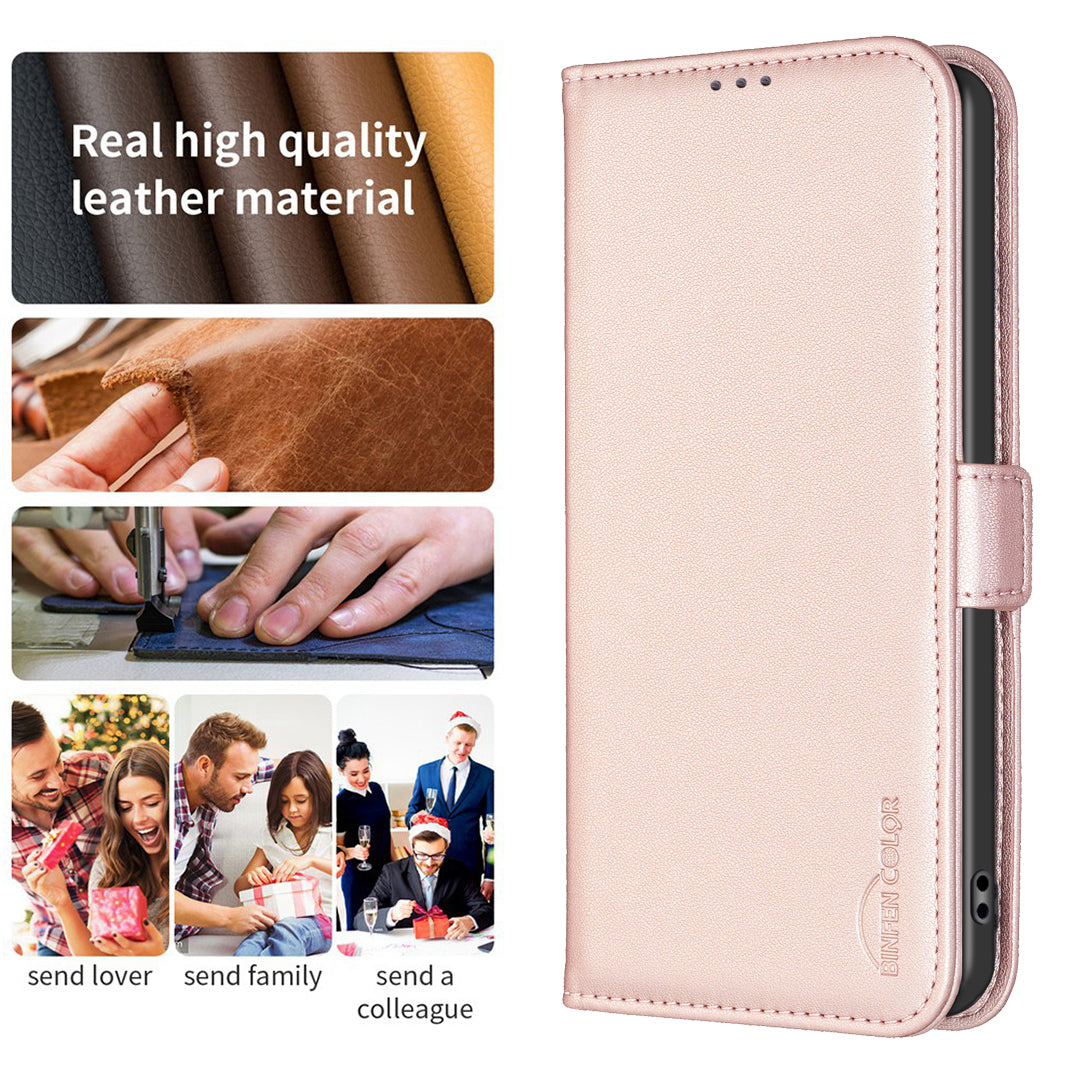 BINFEN COLOR BF31 For Xiaomi Redmi Note 13 4G Phone Case PU Leather Viewing Stand Cover - Pink