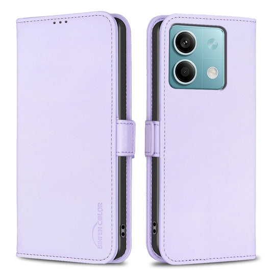 BINFEN COLOR BF31 For Xiaomi Redmi Note 13 4G Phone Case PU Leather Viewing Stand Cover - Purple