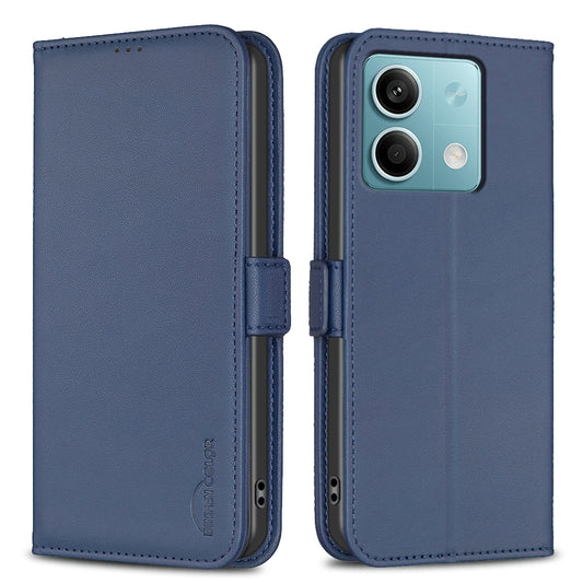 BINFEN COLOR BF31 For Xiaomi Redmi Note 13 4G Phone Case PU Leather Viewing Stand Cover - Blue