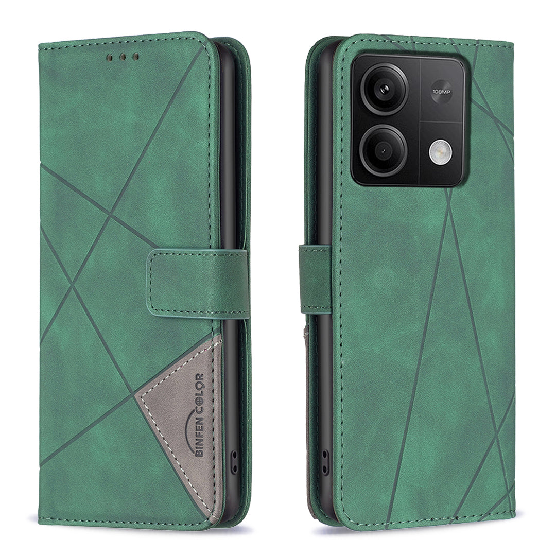 BINFEN COLOR BF05 For Xiaomi Redmi Note 13 4G Leather Case Flip Wallet Phone Cover - Green