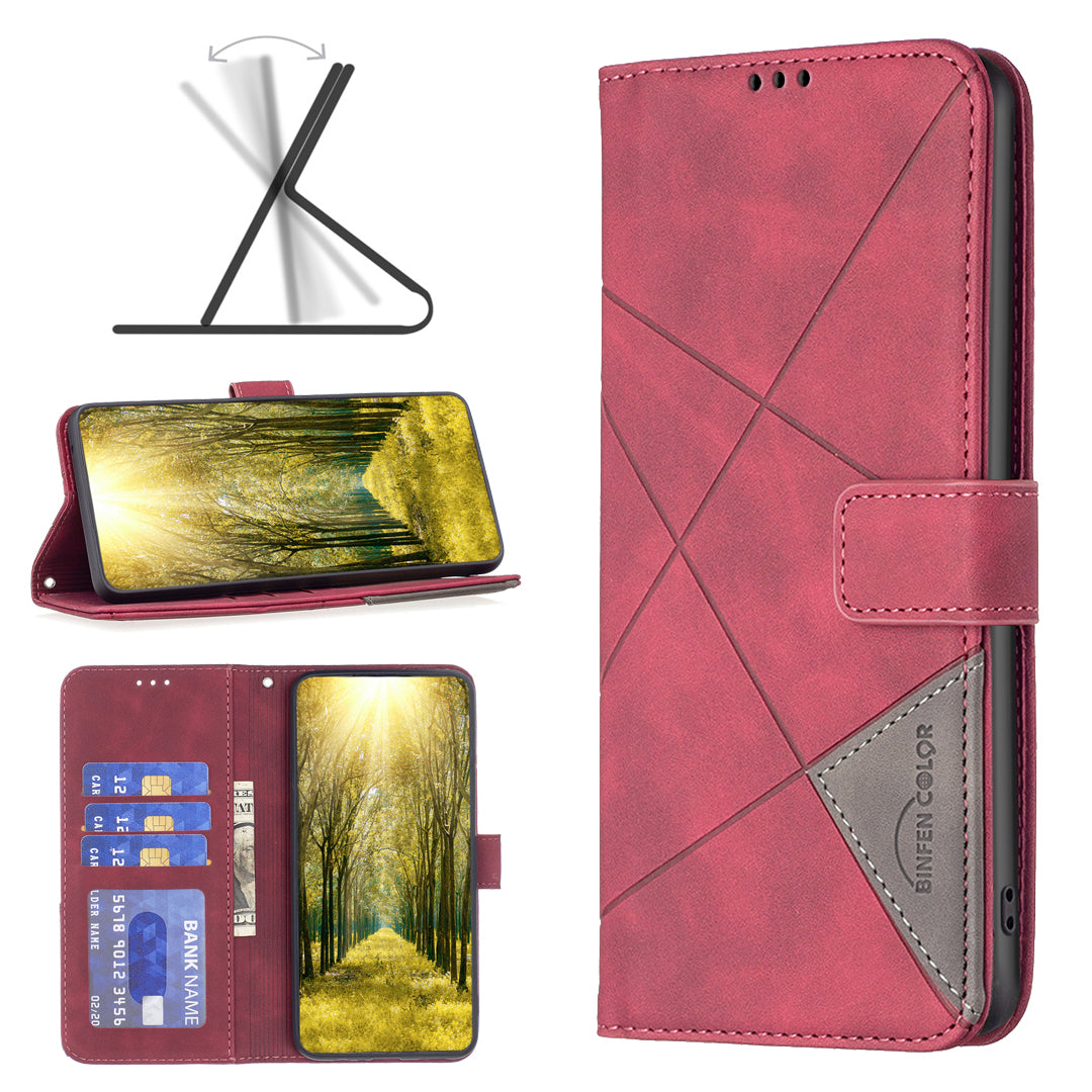 BINFEN COLOR BF05 For Xiaomi Redmi Note 13 4G Leather Case Flip Wallet Phone Cover - Red