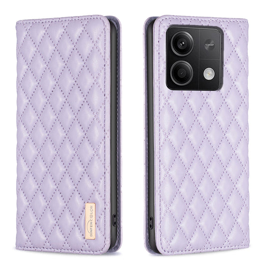 BINFEN COLOR BF Style-16 For Xiaomi Redmi Note 13 4G Leather Case Rhombus Pattern Phone Cover - Purple