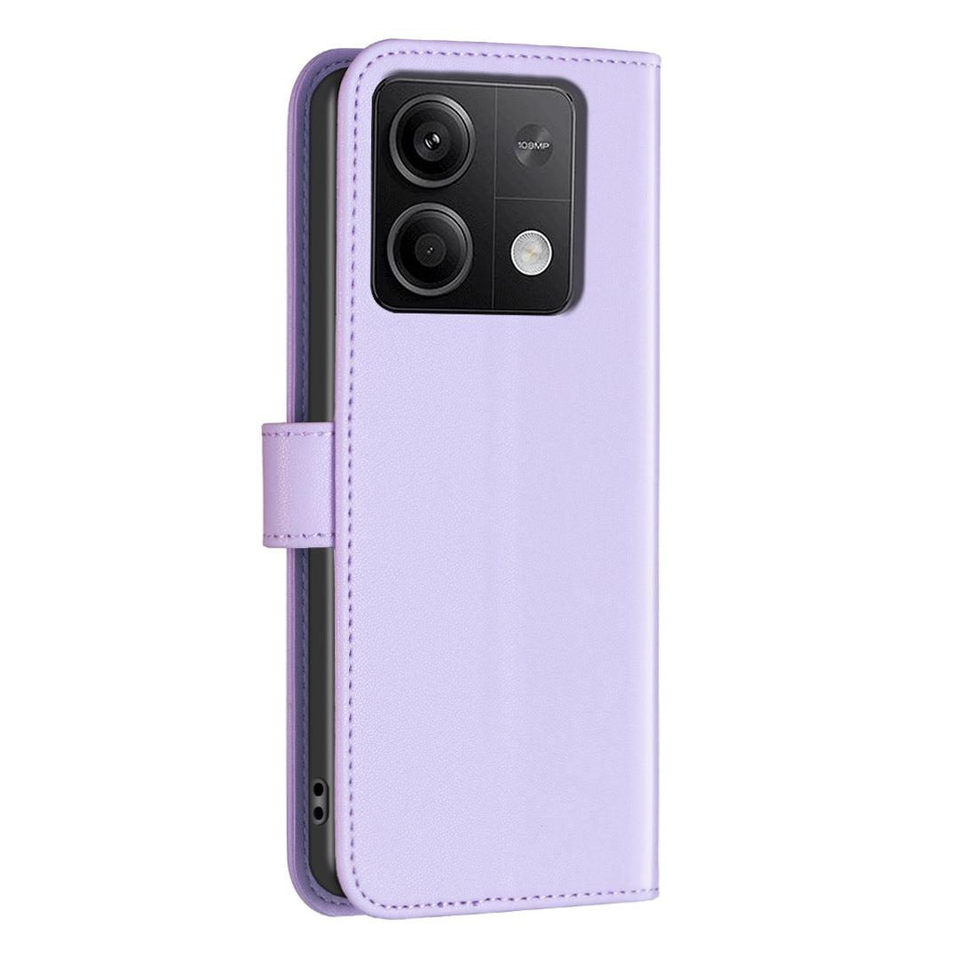 BINFEN COLOR BF17 For Xiaomi Redmi Note 13 4G Leather Phone Case Folio Stand View Cover - Purple