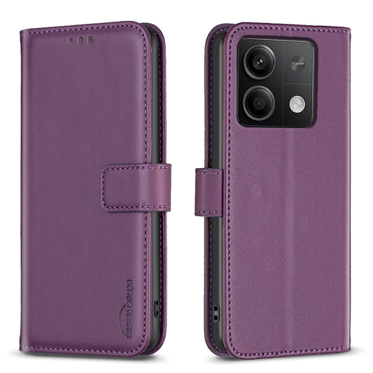 BINFEN COLOR BF17 For Xiaomi Redmi Note 13 4G Leather Phone Case Folio Stand View Cover - Dark Purple