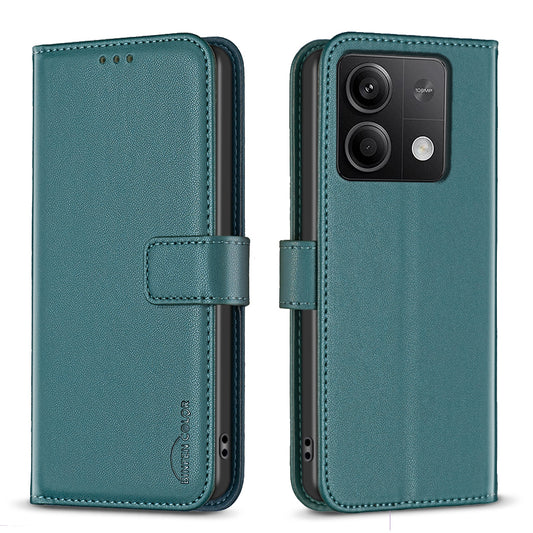 BINFEN COLOR BF17 For Xiaomi Redmi Note 13 4G Leather Phone Case Folio Stand View Cover - Green