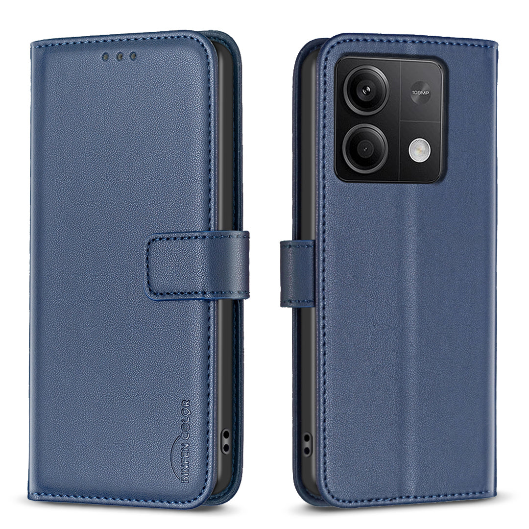 BINFEN COLOR BF17 For Xiaomi Redmi Note 13 4G Leather Phone Case Folio Stand View Cover - Blue