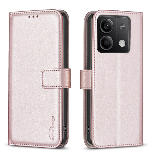 BINFEN COLOR BF17 For Xiaomi Redmi Note 13 4G Leather Phone Case Folio Stand View Cover - Rose Gold