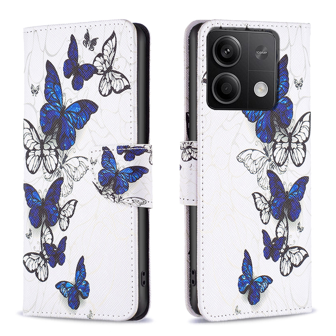 For Xiaomi Redmi Note 13 4G Phone Case Pattern Leather Flip Cover - Butterflies