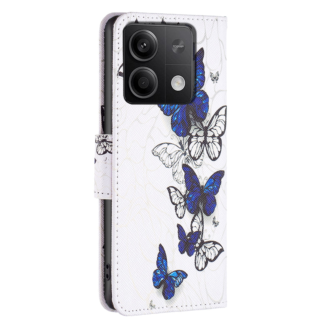 For Xiaomi Redmi Note 13 4G Phone Case Pattern Leather Flip Cover - Butterflies