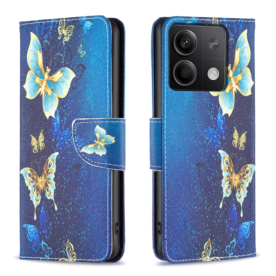 For Xiaomi Redmi Note 13 4G Phone Case Pattern Leather Flip Cover - Golden Butterflies