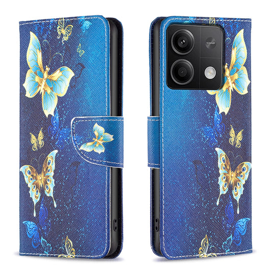 For Xiaomi Redmi Note 13 4G Phone Case Pattern Leather Flip Cover - Golden Butterflies