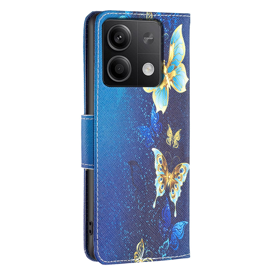 For Xiaomi Redmi Note 13 4G Phone Case Pattern Leather Flip Cover - Golden Butterflies