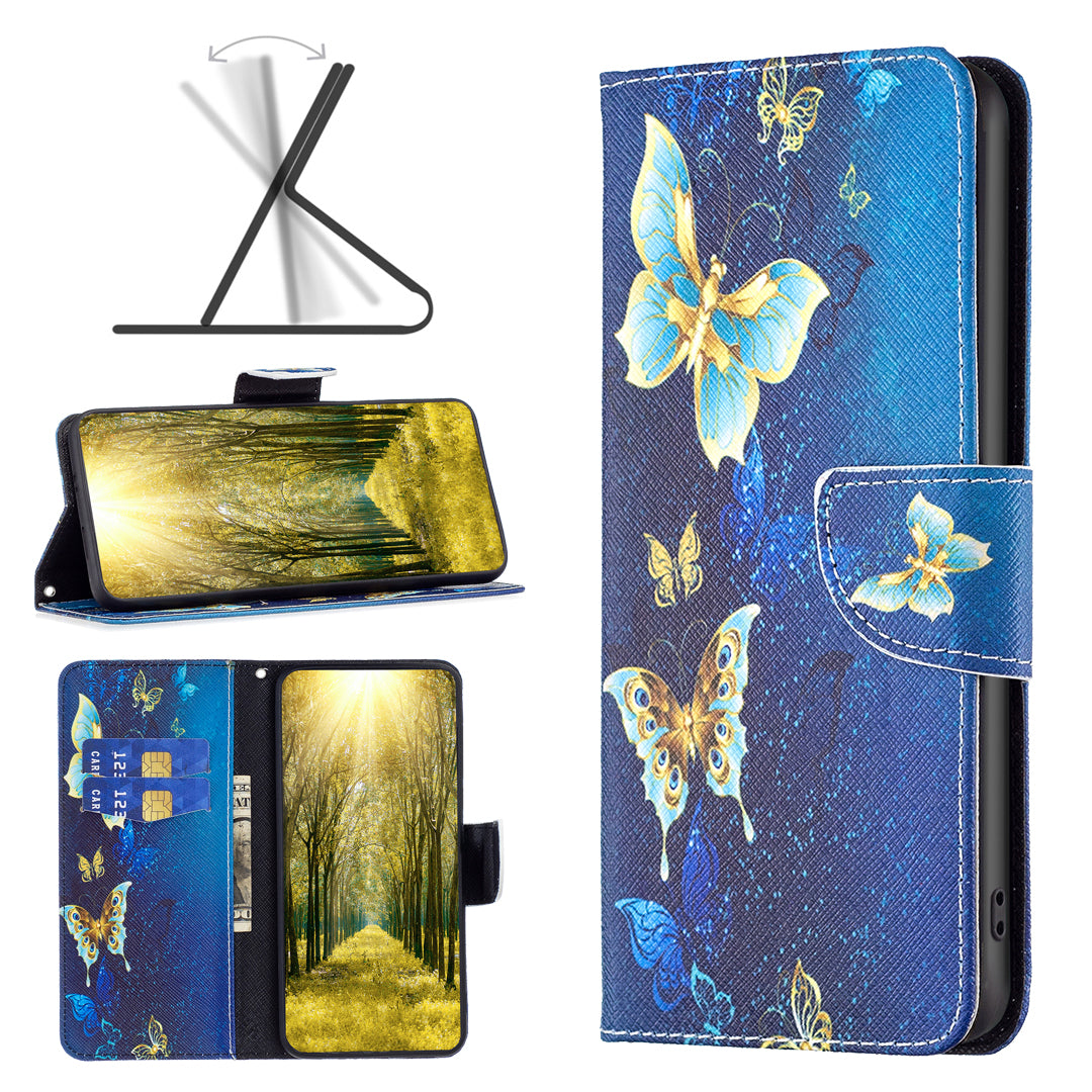 For Xiaomi Redmi Note 13 4G Phone Case Pattern Leather Flip Cover - Golden Butterflies