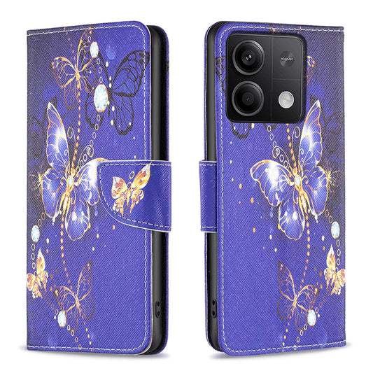 For Xiaomi Redmi Note 13 4G Phone Case Pattern Leather Flip Cover - Purple Butterflies