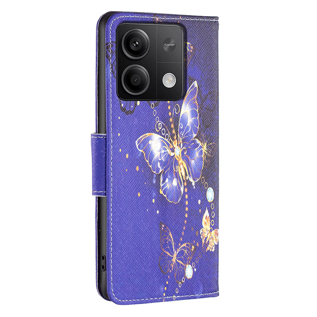 For Xiaomi Redmi Note 13 4G Phone Case Pattern Leather Flip Cover - Purple Butterflies