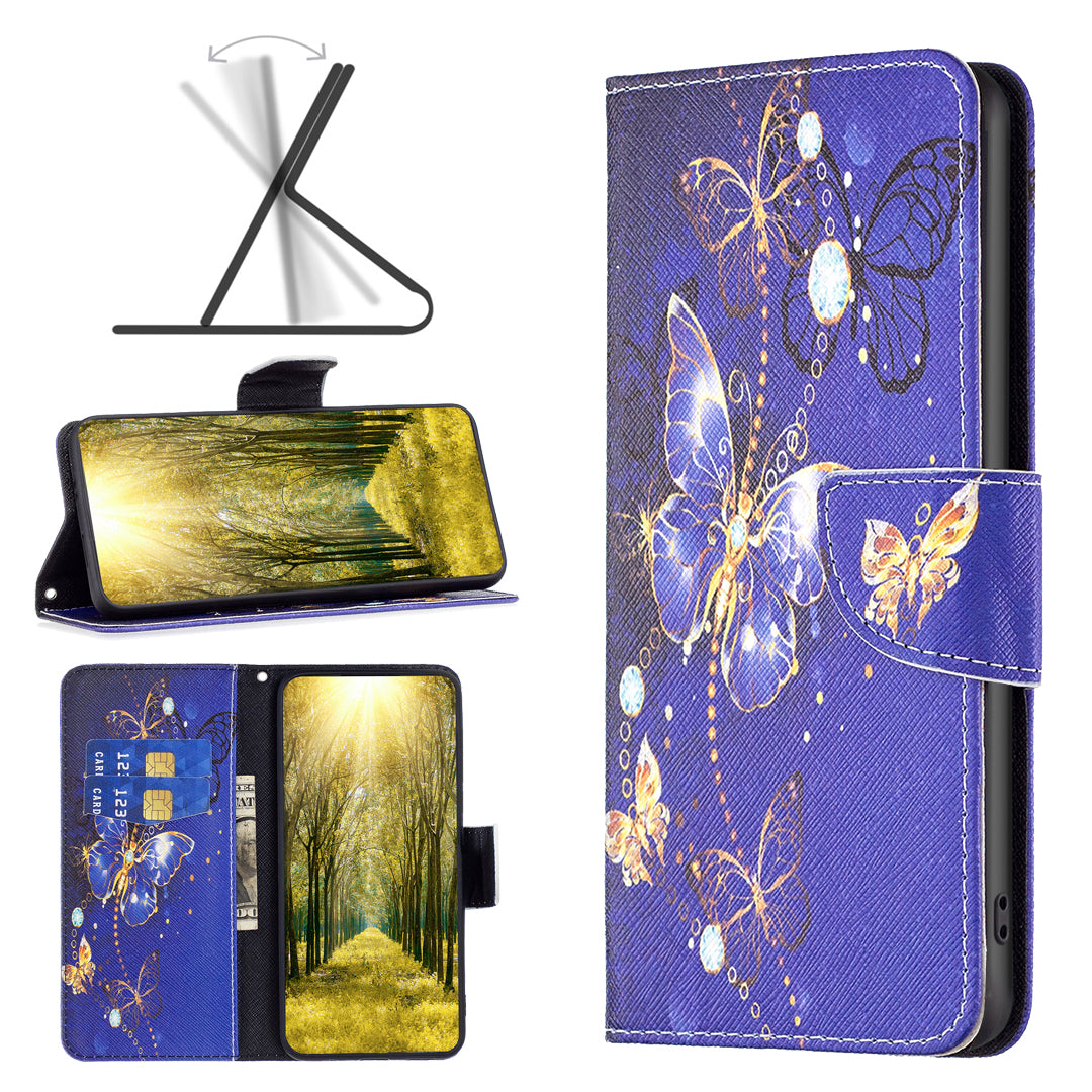 For Xiaomi Redmi Note 13 4G Phone Case Pattern Leather Flip Cover - Purple Butterflies