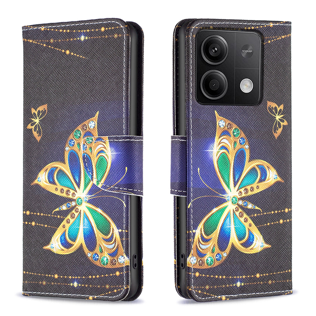 For Xiaomi Redmi Note 13 4G Phone Case Pattern Leather Flip Cover - Jewelry Butterfly