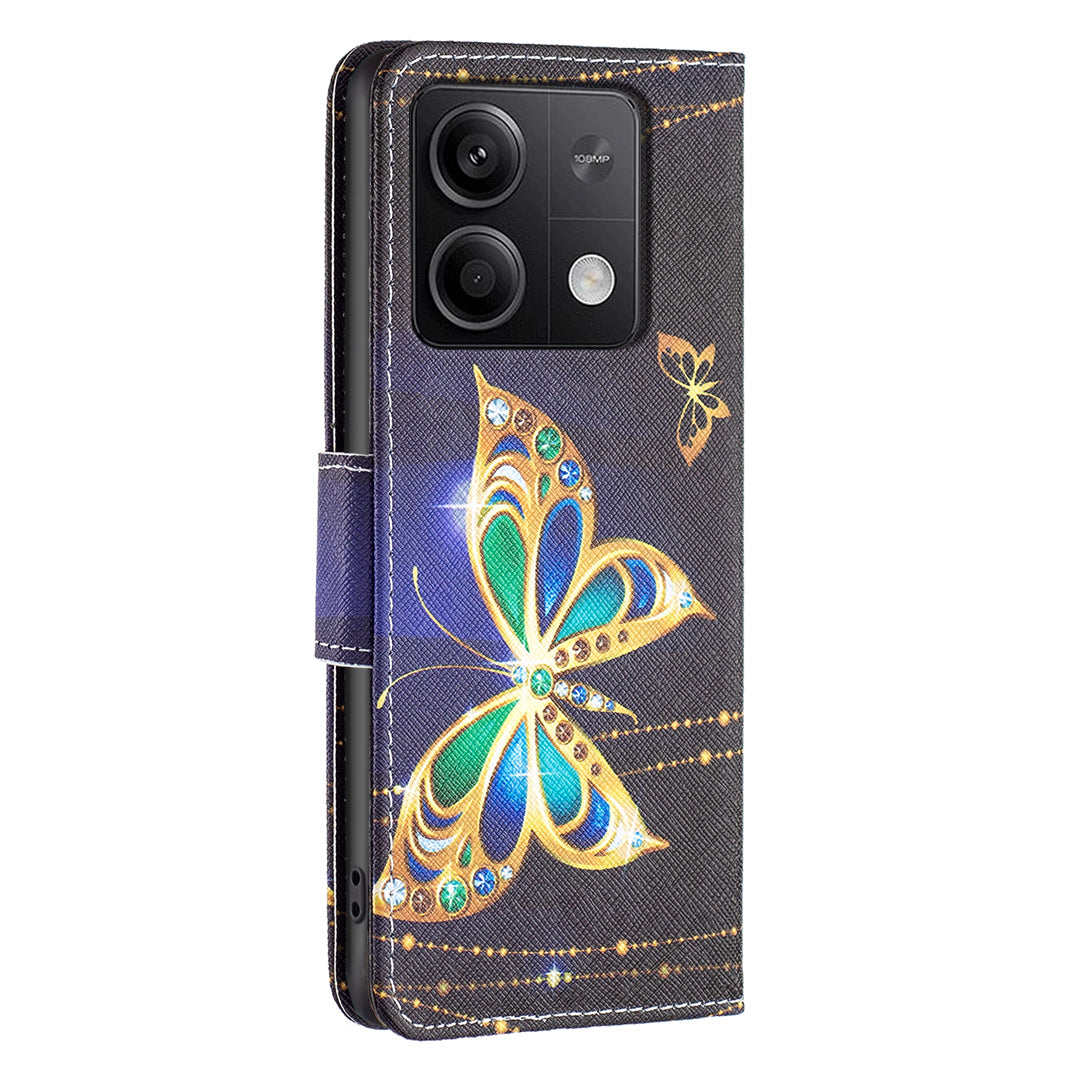 For Xiaomi Redmi Note 13 4G Phone Case Pattern Leather Flip Cover - Jewelry Butterfly