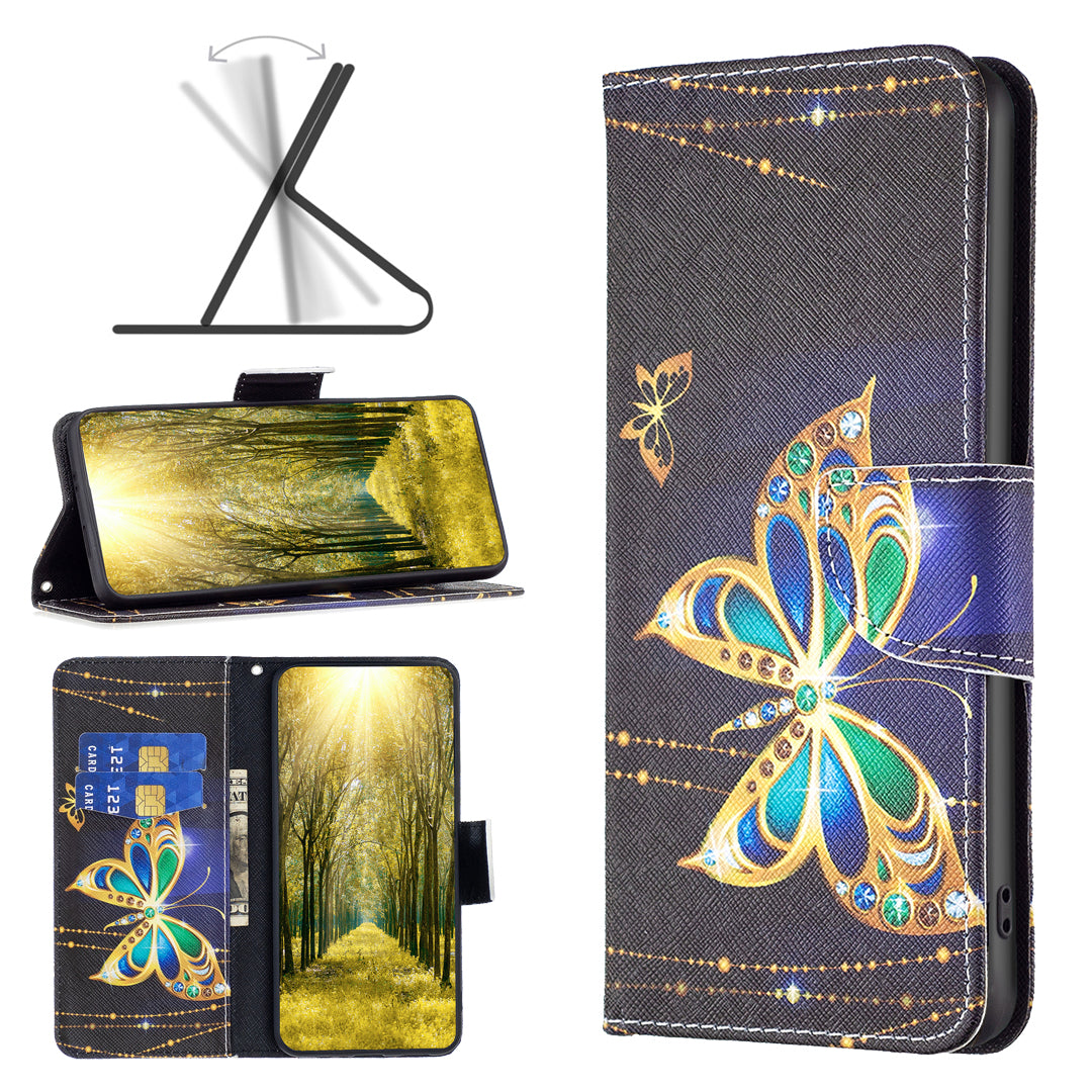 For Xiaomi Redmi Note 13 4G Phone Case Pattern Leather Flip Cover - Jewelry Butterfly