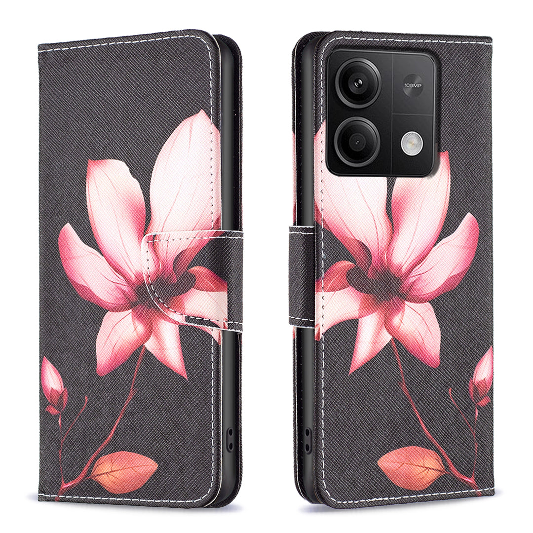 For Xiaomi Redmi Note 13 4G Phone Case Pattern Leather Flip Cover - Lotus