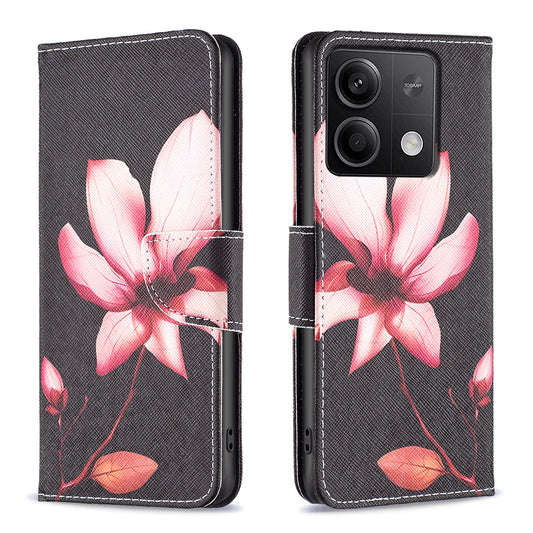 For Xiaomi Redmi Note 13 4G Phone Case Pattern Leather Flip Cover - Lotus