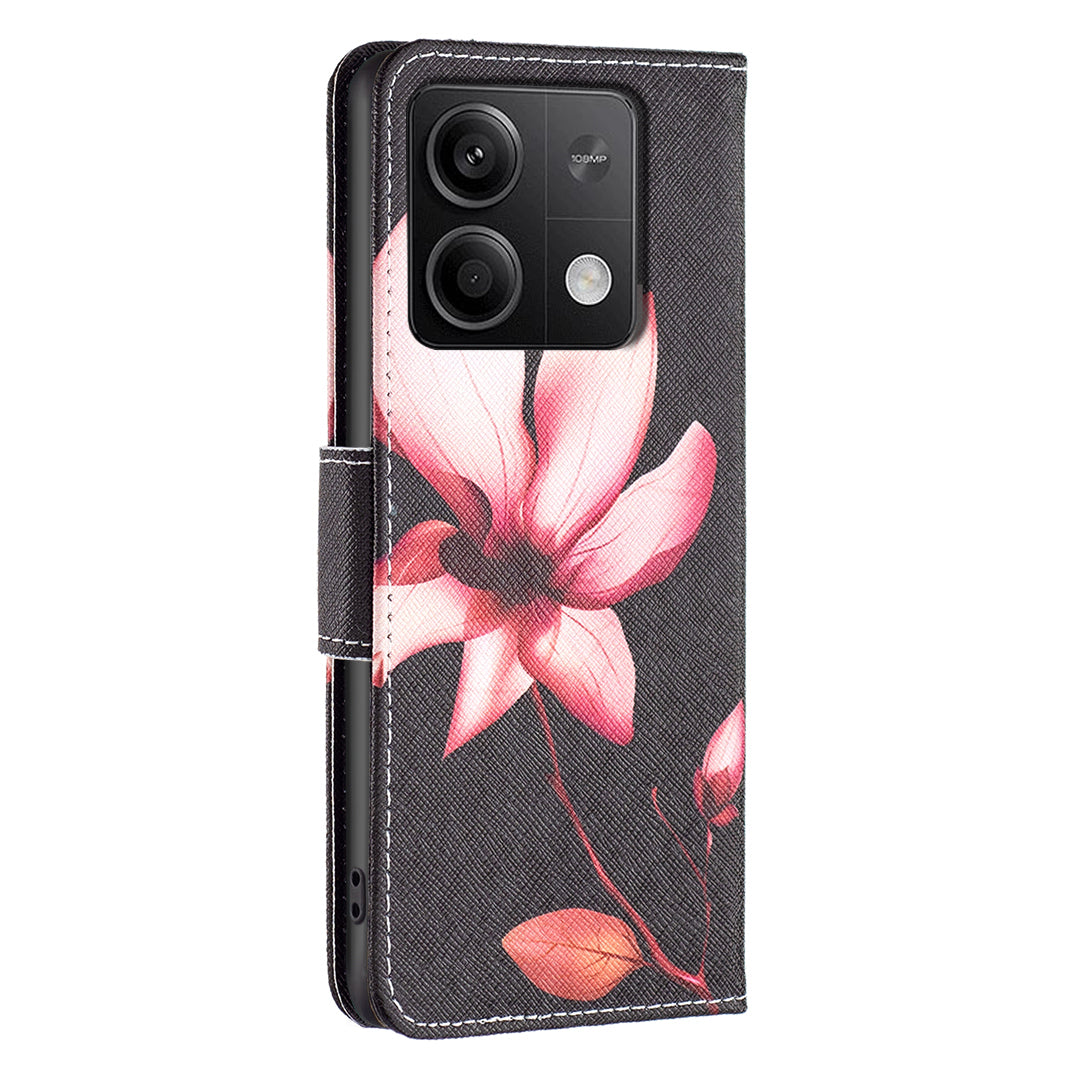 For Xiaomi Redmi Note 13 4G Phone Case Pattern Leather Flip Cover - Lotus