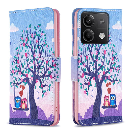 For Xiaomi Redmi Note 13 4G Phone Case Pattern Leather Flip Cover - Two Owls