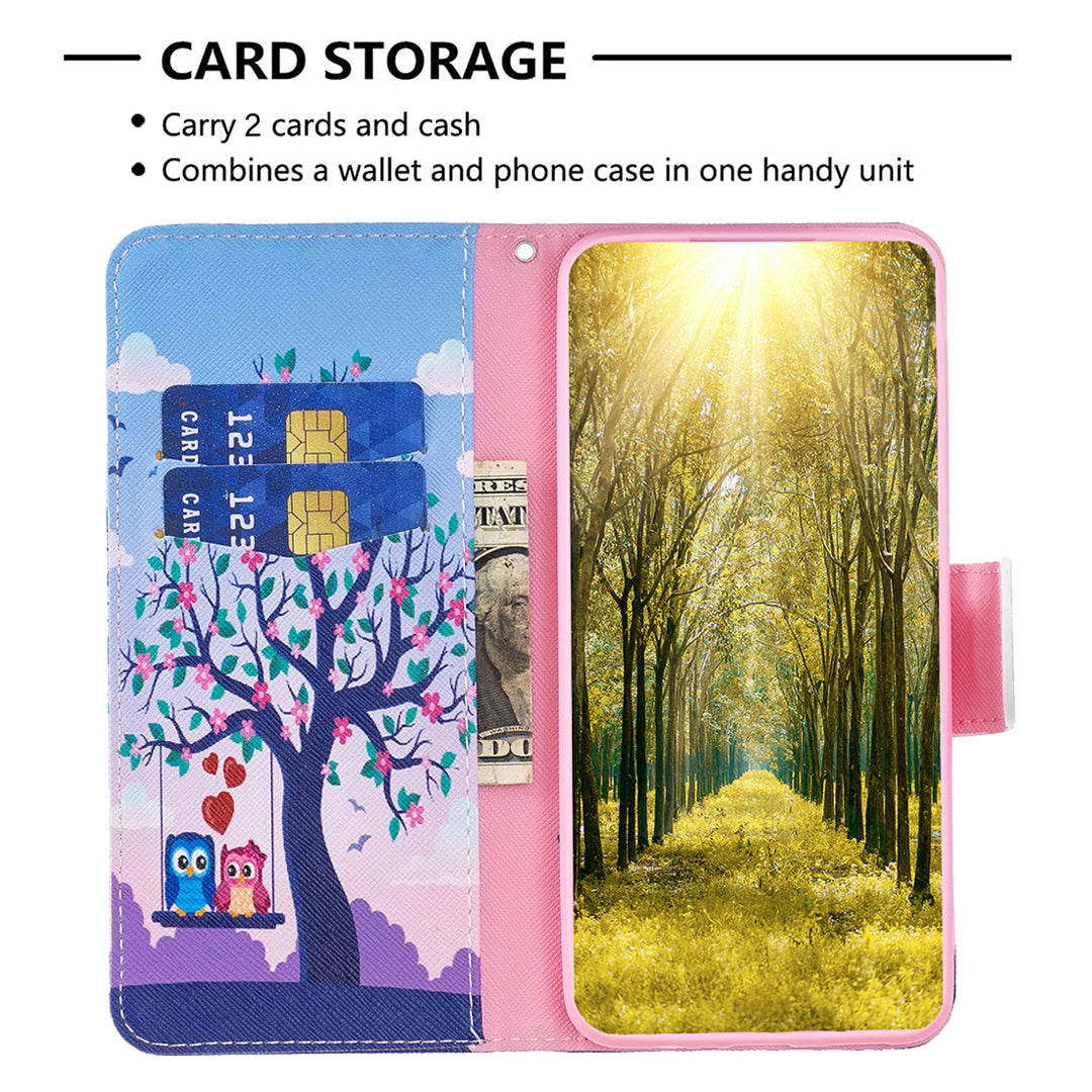For Xiaomi Redmi Note 13 4G Phone Case Pattern Leather Flip Cover - Two Owls