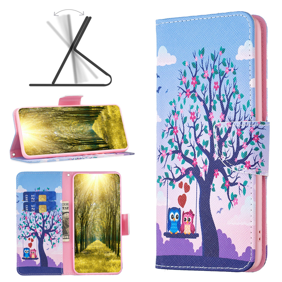 For Xiaomi Redmi Note 13 4G Phone Case Pattern Leather Flip Cover - Two Owls