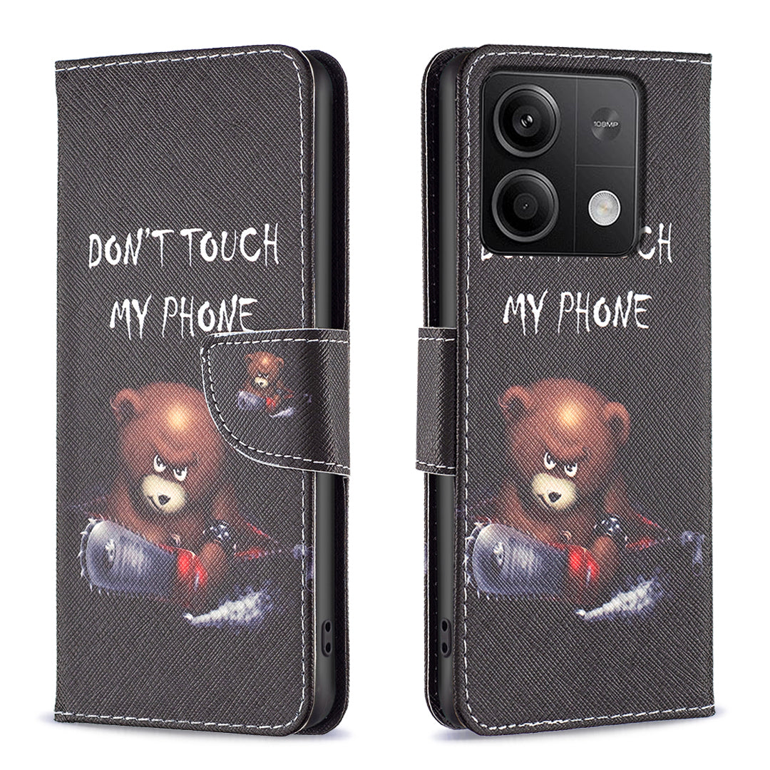 For Xiaomi Redmi Note 13 4G Pattern Leather Phone Case Wallet Cover - Bear