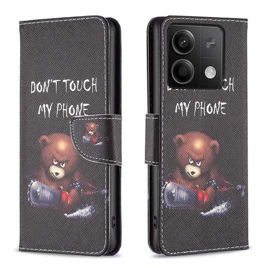 For Xiaomi Redmi Note 13 4G Pattern Leather Phone Case Wallet Cover - Bear