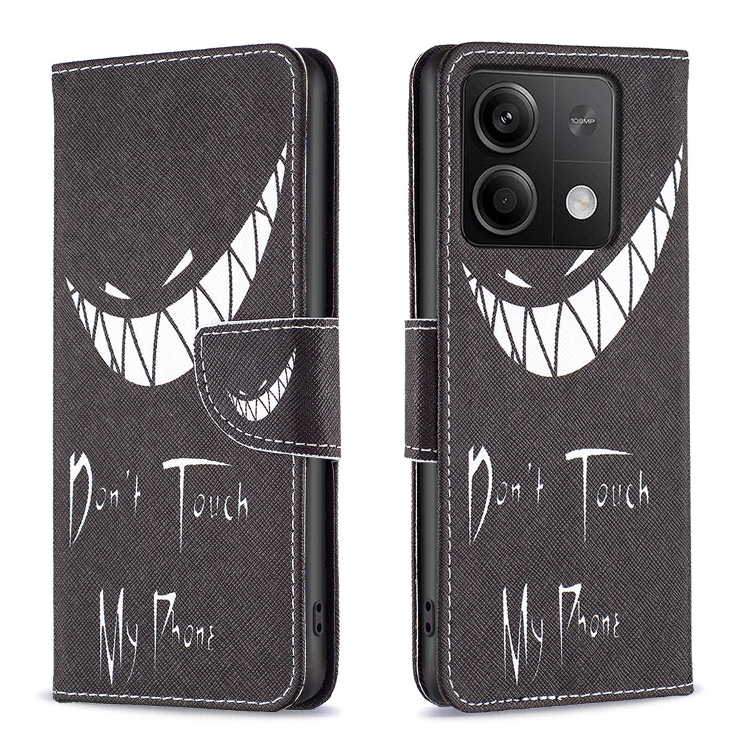 For Xiaomi Redmi Note 13 4G Pattern Leather Phone Case Wallet Cover - Don&#39;t Touch My Phone