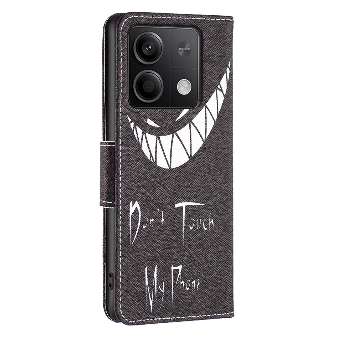 For Xiaomi Redmi Note 13 4G Pattern Leather Phone Case Wallet Cover - Don&#39;t Touch My Phone