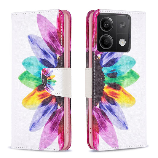 For Xiaomi Redmi Note 13 4G Pattern Leather Phone Case Wallet Cover - Sunflower