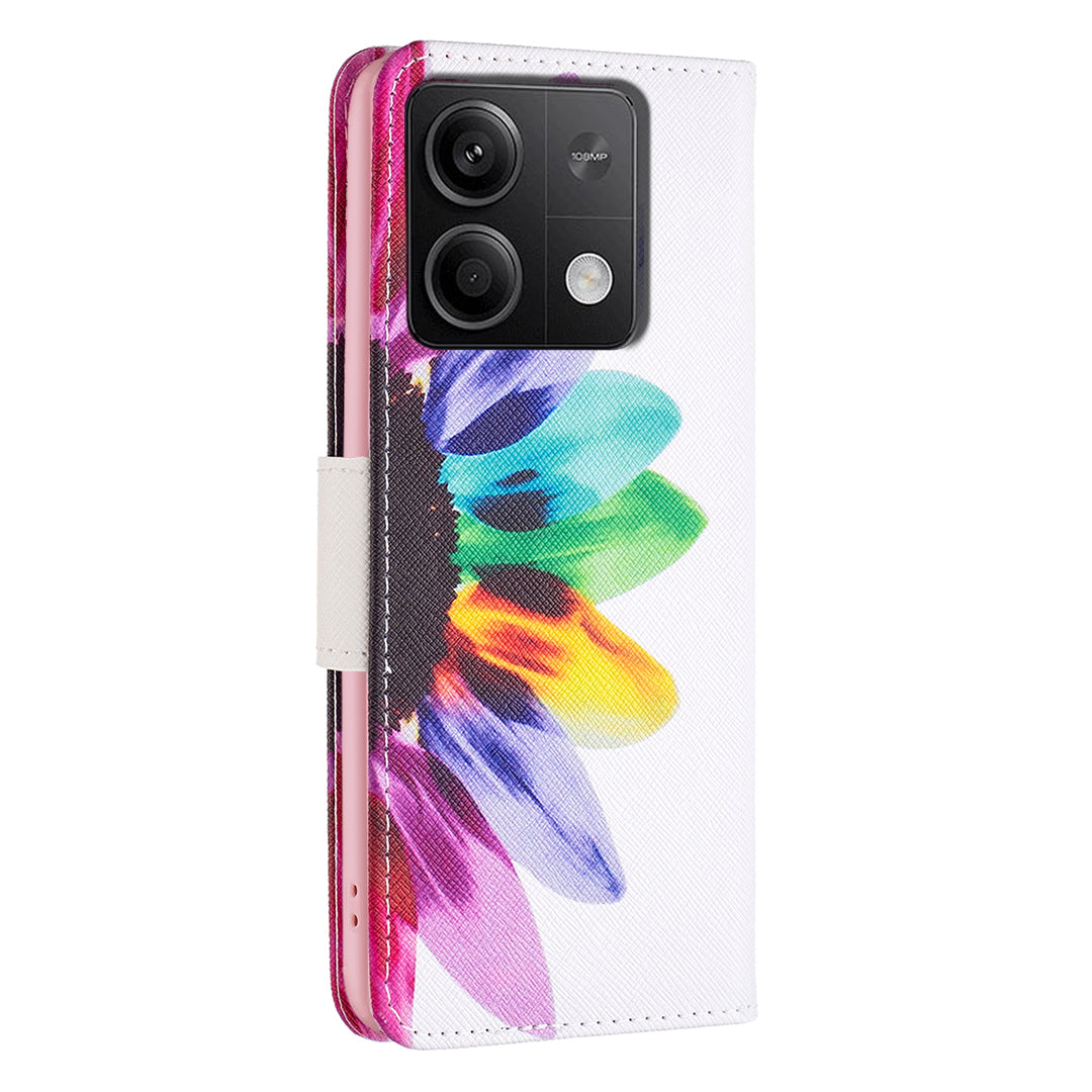 For Xiaomi Redmi Note 13 4G Pattern Leather Phone Case Wallet Cover - Sunflower