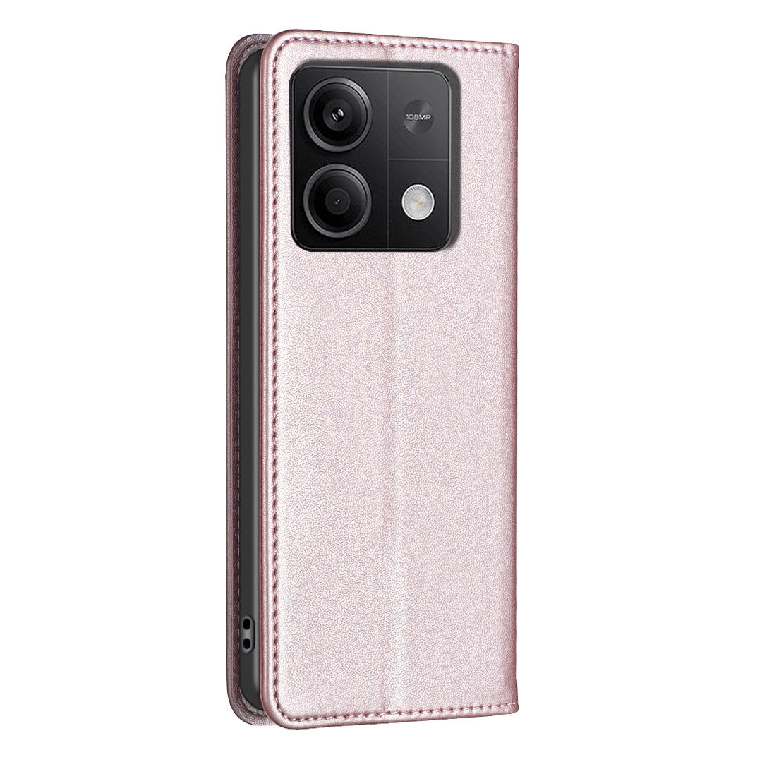 BINFEN COLOR BF18 For Xiaomi Redmi Note 13 4G Phone Case Card Holder Cover Magnetic Absorption - Rose Gold