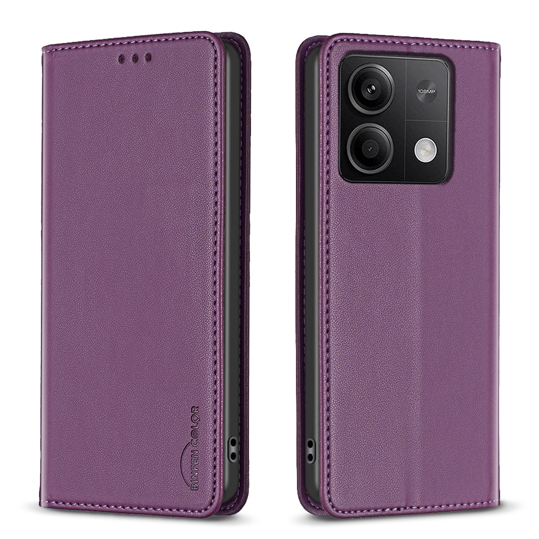 BINFEN COLOR BF18 For Xiaomi Redmi Note 13 4G Phone Case Card Holder Cover Magnetic Absorption - Dark Purple