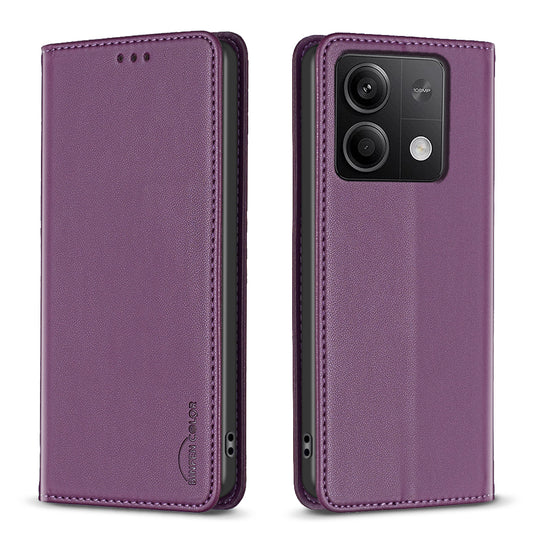 BINFEN COLOR BF18 For Xiaomi Redmi Note 13 4G Phone Case Card Holder Cover Magnetic Absorption - Dark Purple