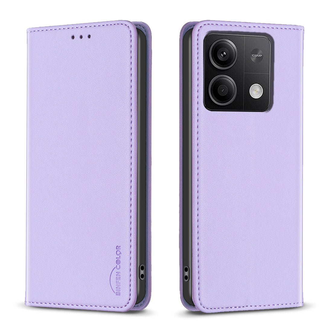 BINFEN COLOR BF18 For Xiaomi Redmi Note 13 4G Phone Case Card Holder Cover Magnetic Absorption - Purple