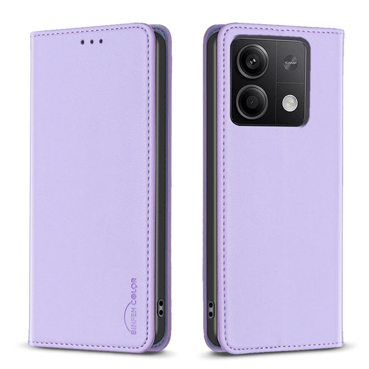 BINFEN COLOR BF18 For Xiaomi Redmi Note 13 4G Phone Case Card Holder Cover Magnetic Absorption - Purple