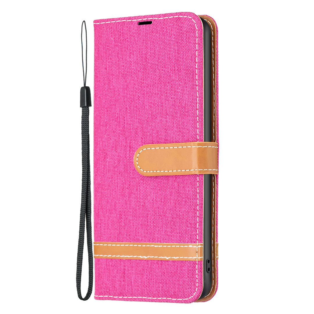 For Xiaomi Redmi Note 13 4G Phone Case Jeans Cloth Splicing Stand Wallet Cover - Rose