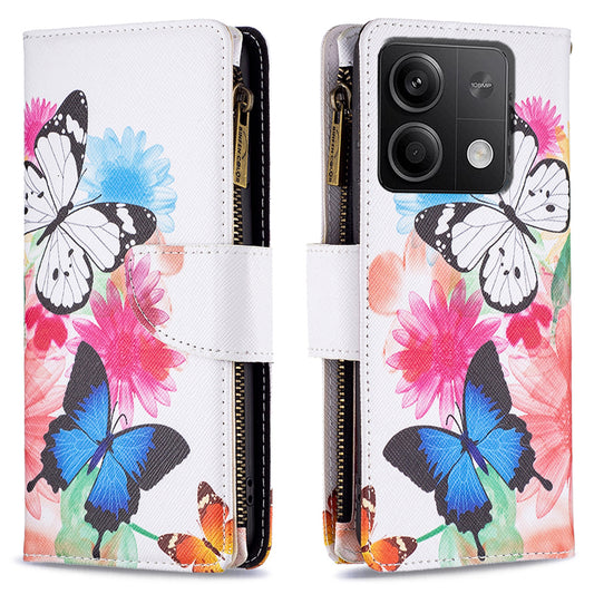 BF03 For Xiaomi Redmi Note 13 4G Zipper Leather Flip Cover Pattern Printed Phone Case Handbag - Two Butterflies