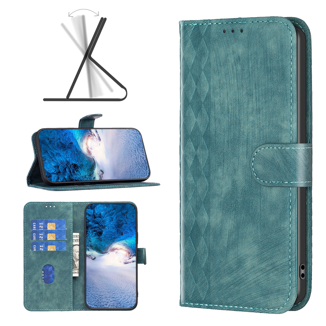 For Xiaomi Redmi Note 13 4G Magnetic Flip Cover Grid Imprinted Leather Phone Case - Green
