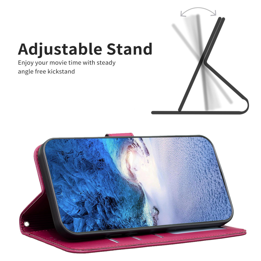 For Xiaomi Redmi Note 13 4G Clover Leather Case Folio Stand View Phone Cover - Rose