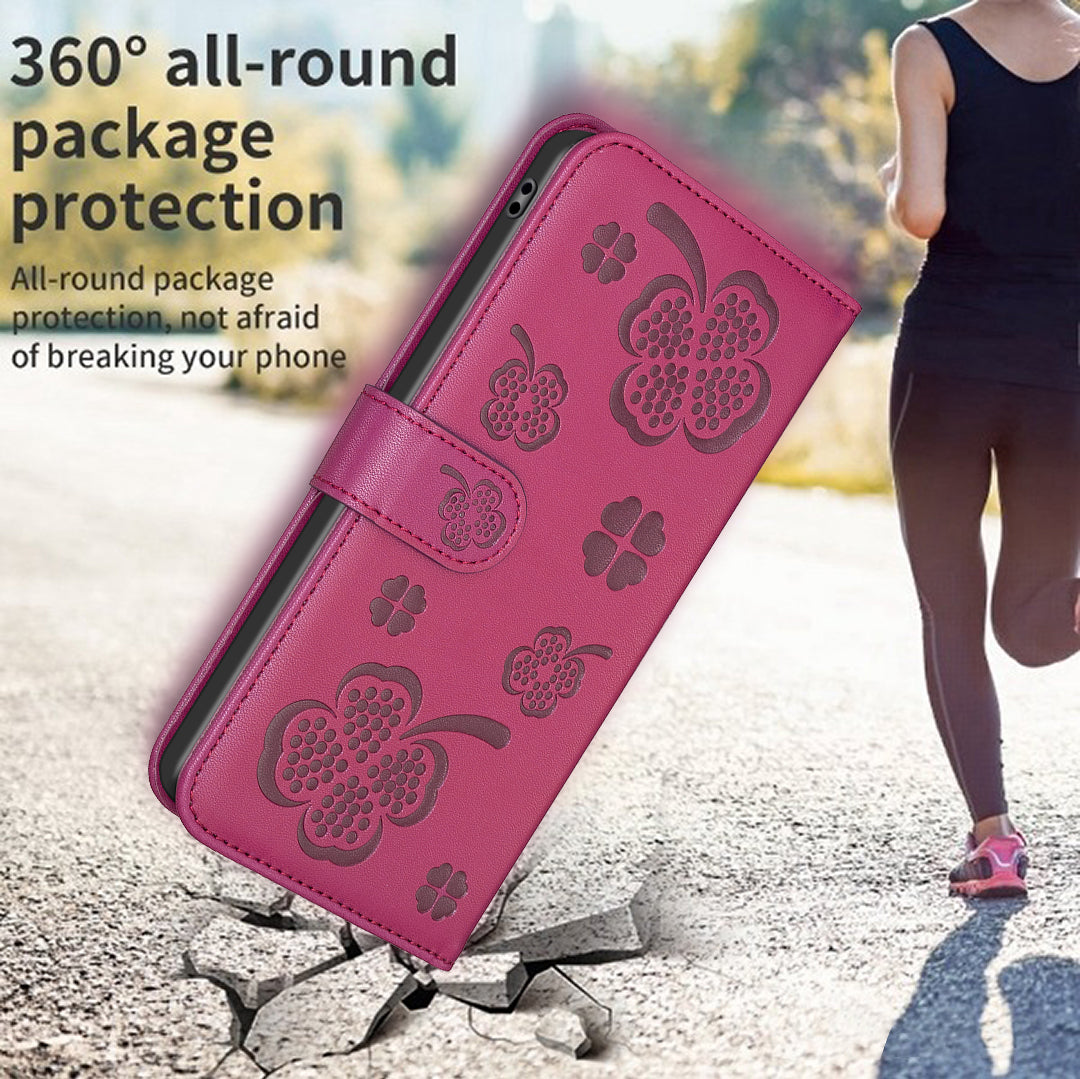 For Xiaomi Redmi Note 13 4G Clover Leather Case Folio Stand View Phone Cover - Rose